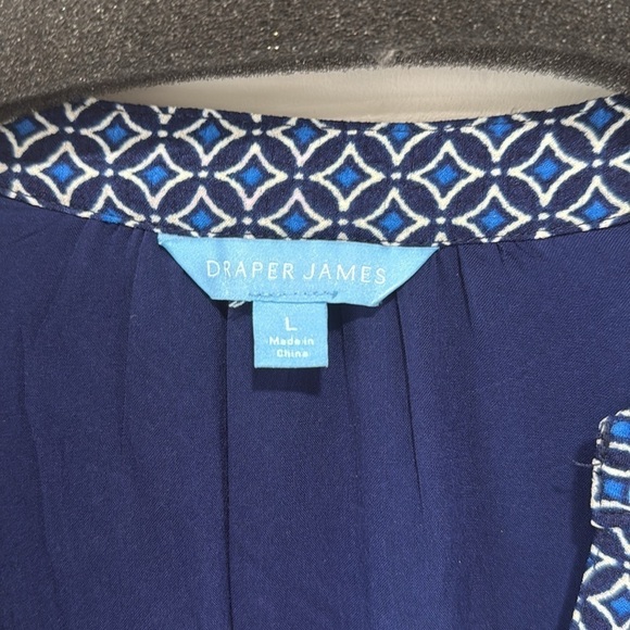 NWT Draper James Blue White Tiered Midi Dress Button Tie Waist Front Size Large - Picture 6 of 11